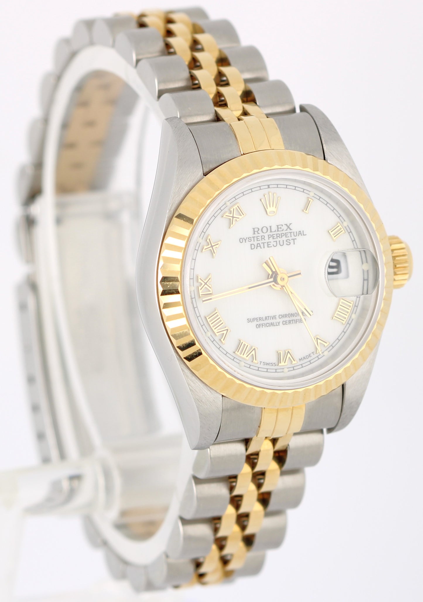 Rolex DateJust Two-Tone 18k Gold Steel White ROMAN 26mm NO-HOLES 69173 Watch