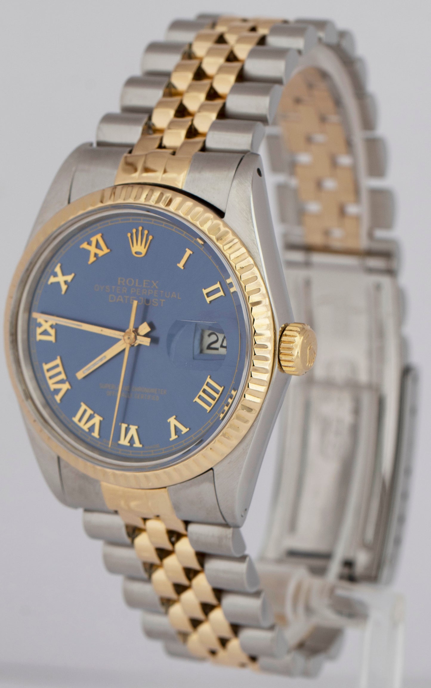 Rolex DateJust 36mm BLUE 18K Yellow Gold Two-Tone Stainless Steel Watch 16013