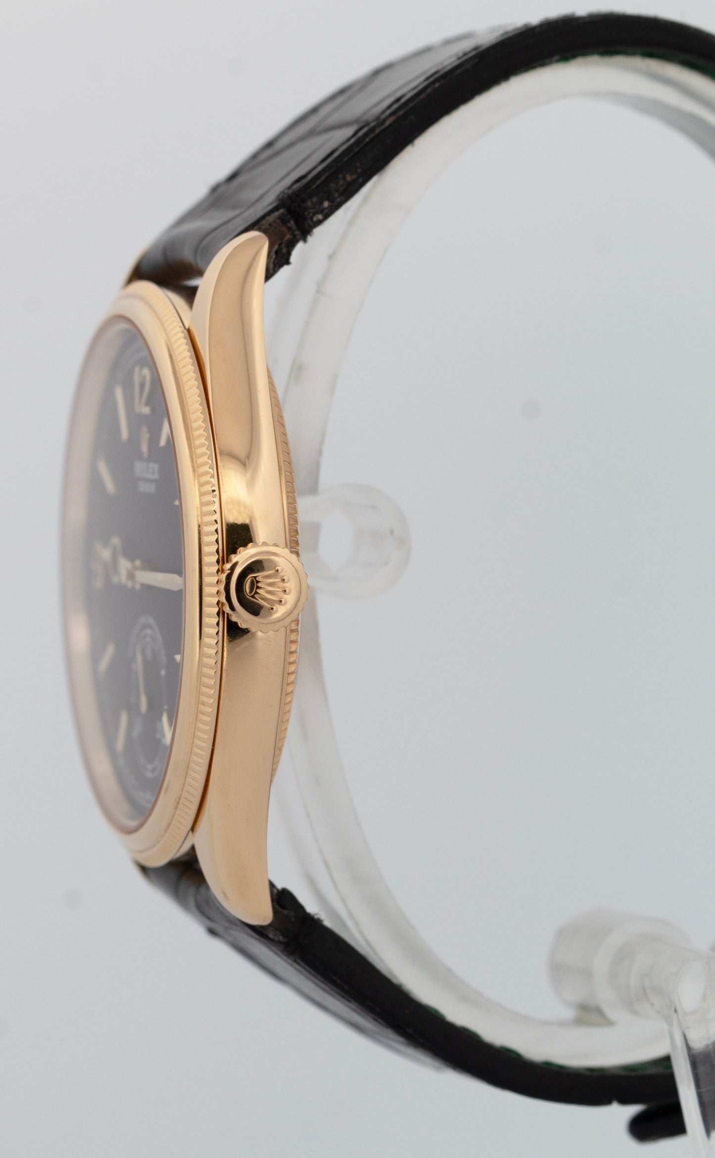 PAPERS Rolex 1908 Black 18K Yellow Gold Leather Strap 39mm 52508 Watch BOX