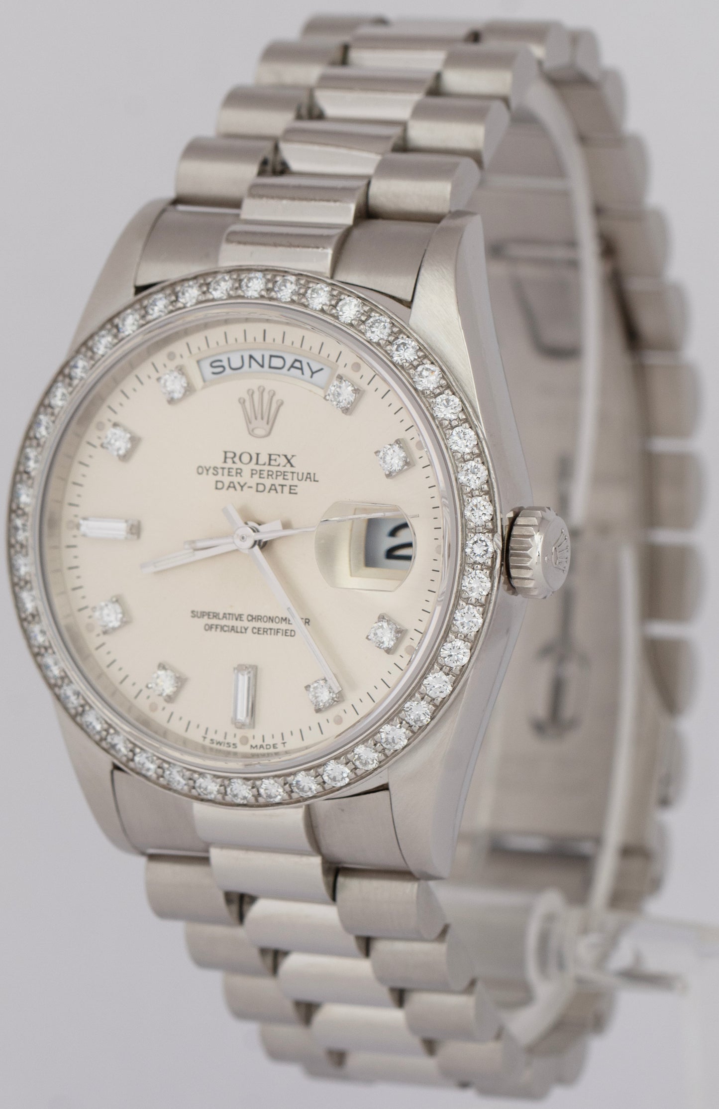 RSC CARD Rolex Day-Date President FACTORY DIAMOND 36mm Platinum Watch 18346