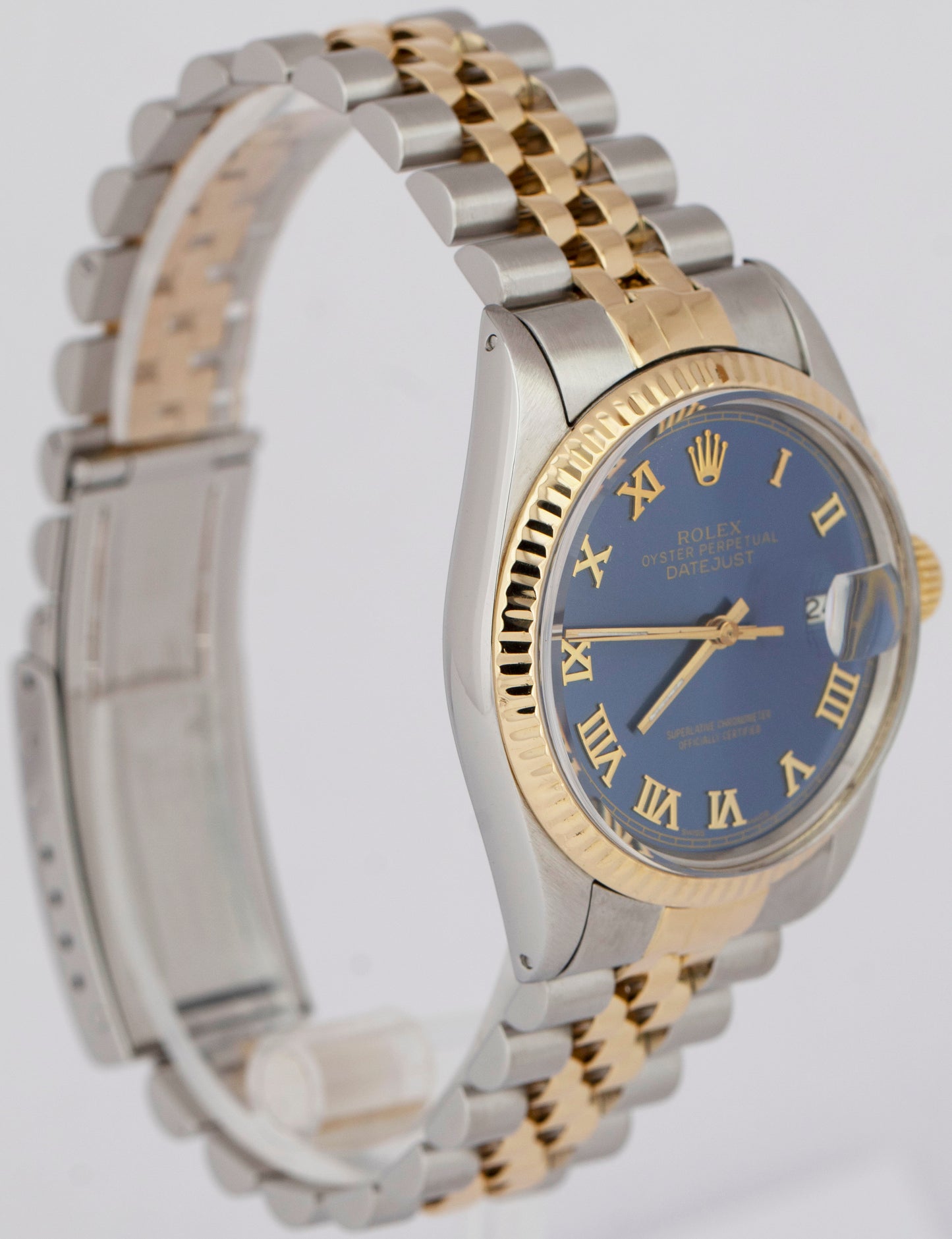 Rolex DateJust 36mm BLUE 18K Yellow Gold Two-Tone Stainless Steel Watch 16013