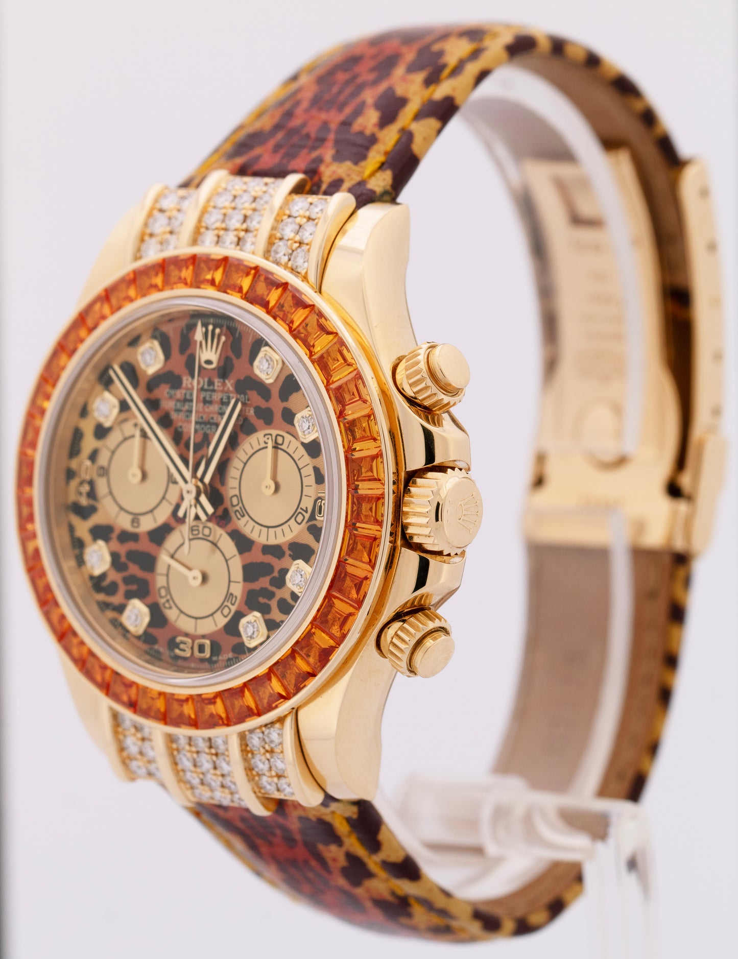 Rolex Daytona Yellow Gold FACTORY ORANGE SAPPHIRE DIAMOND Watch 116598 SACO B+P