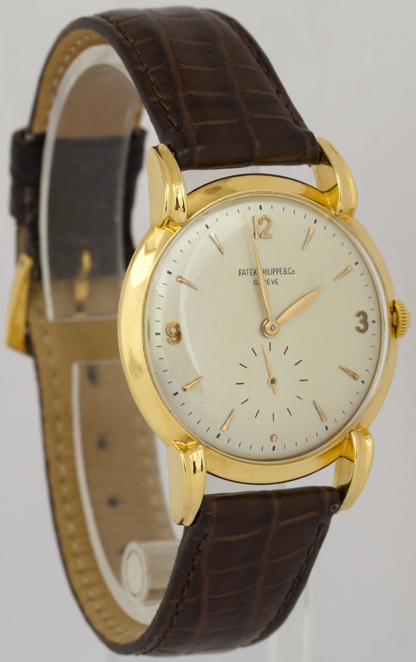 VINTAGE Patek Philippe Calatrava 35mm SILVER Manual 18K Yellow Gold Leather 2420