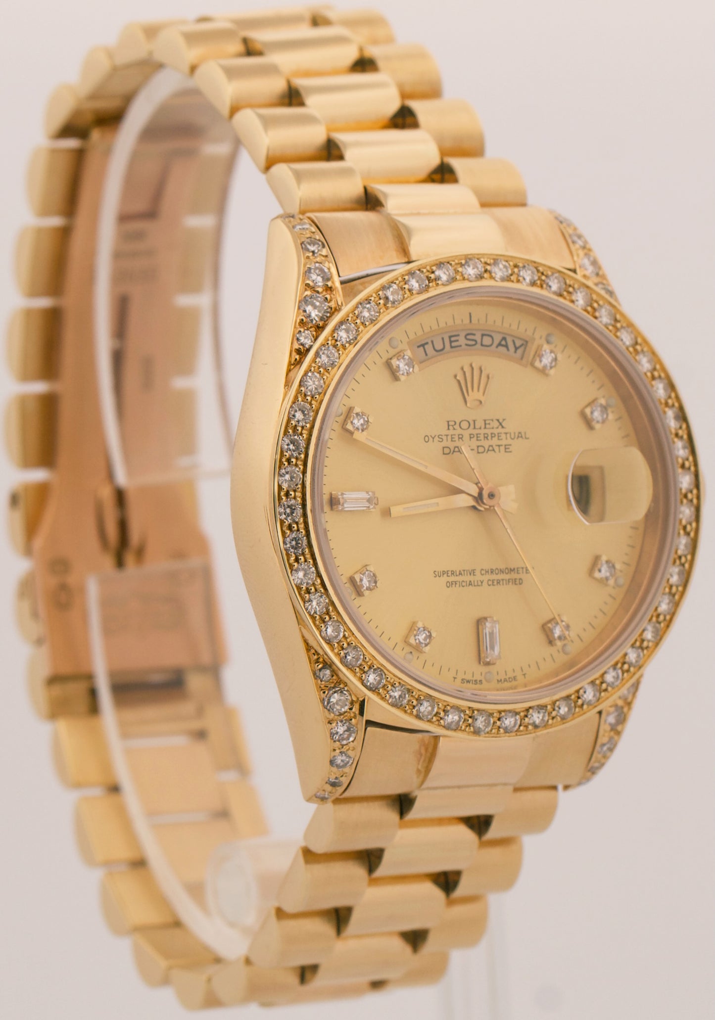 1985 Rolex Day-Date President CHAMPAGNE DIAMOND 18K Yellow Gold 36mm 18038 BOX