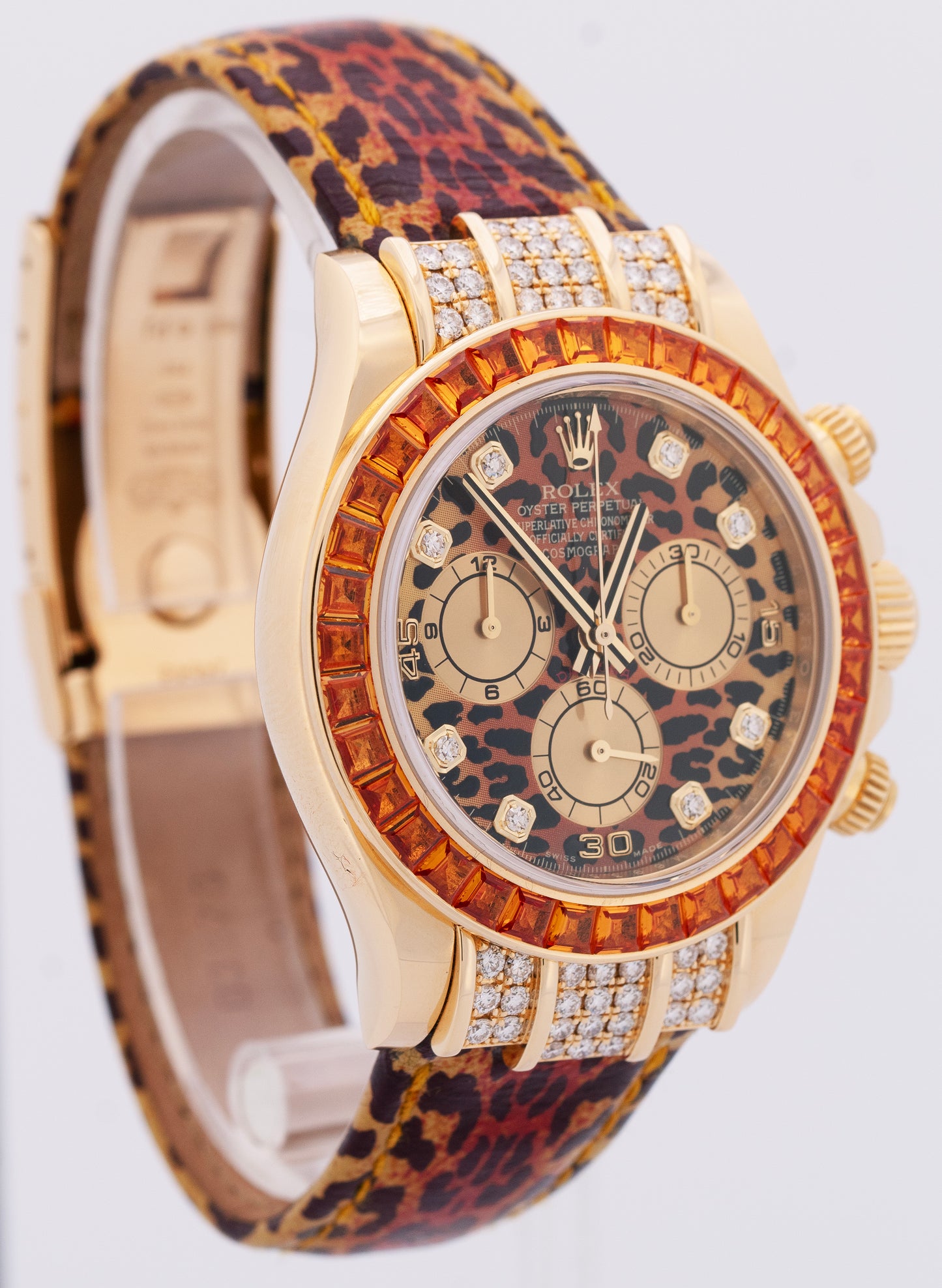 Rolex Daytona Yellow Gold FACTORY ORANGE SAPPHIRE DIAMOND Watch 116598 SACO B+P