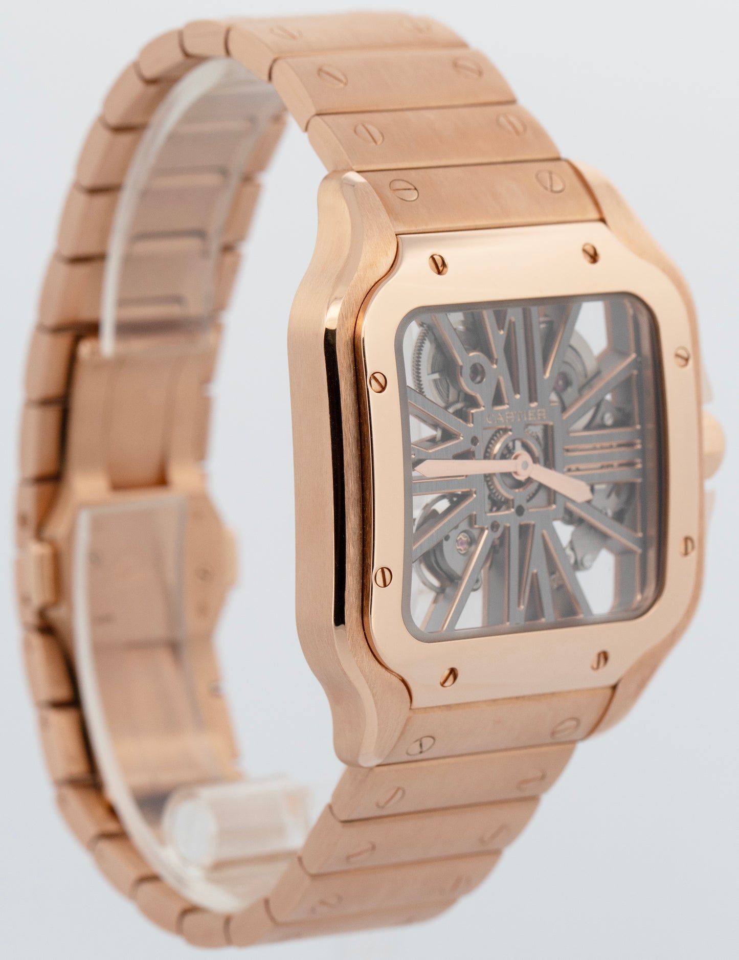 Cartier Santos 4110 / WHSA0016 39.8mm SKELETON 18K Rose Gold Watch Box Papers