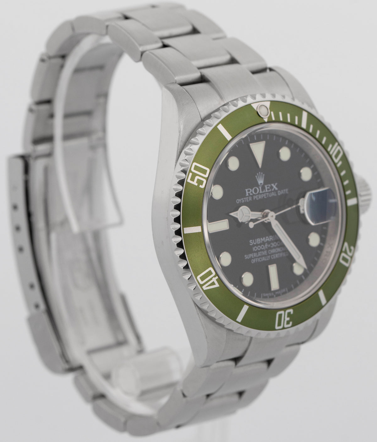 2008 Rolex Submariner Date Kermit 16610 LV Green Rehaut 40mm Watch Box Papers