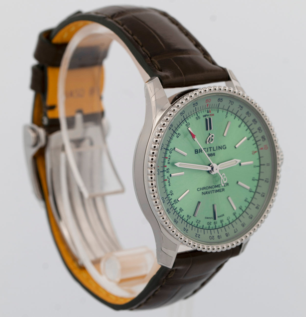 NEW PAPERS Breitling Navitimer Automatic 35 GREEN Steel 35mm A17395 Watch BOX