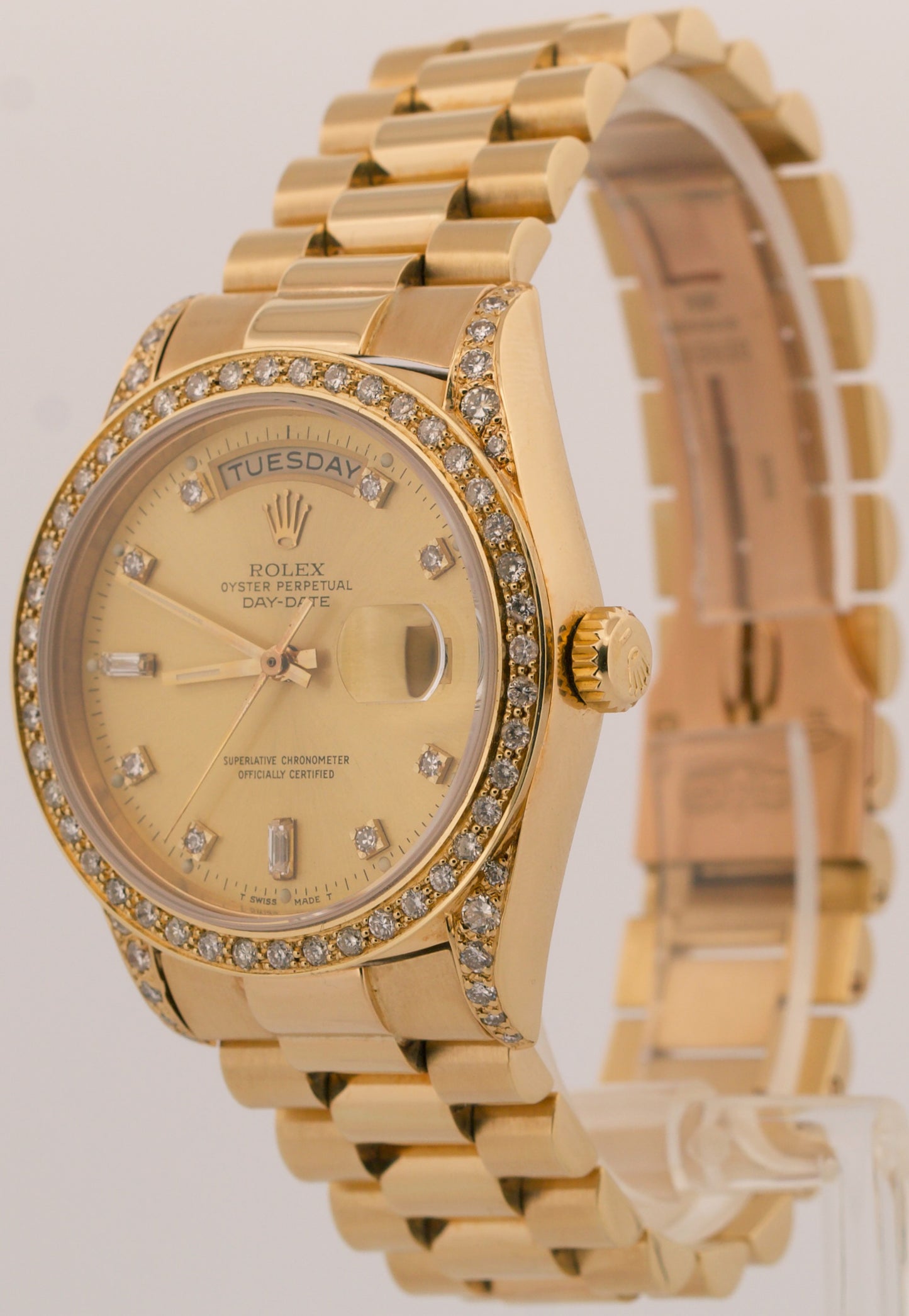 1985 Rolex Day-Date President CHAMPAGNE DIAMOND 18K Yellow Gold 36mm 18038 BOX