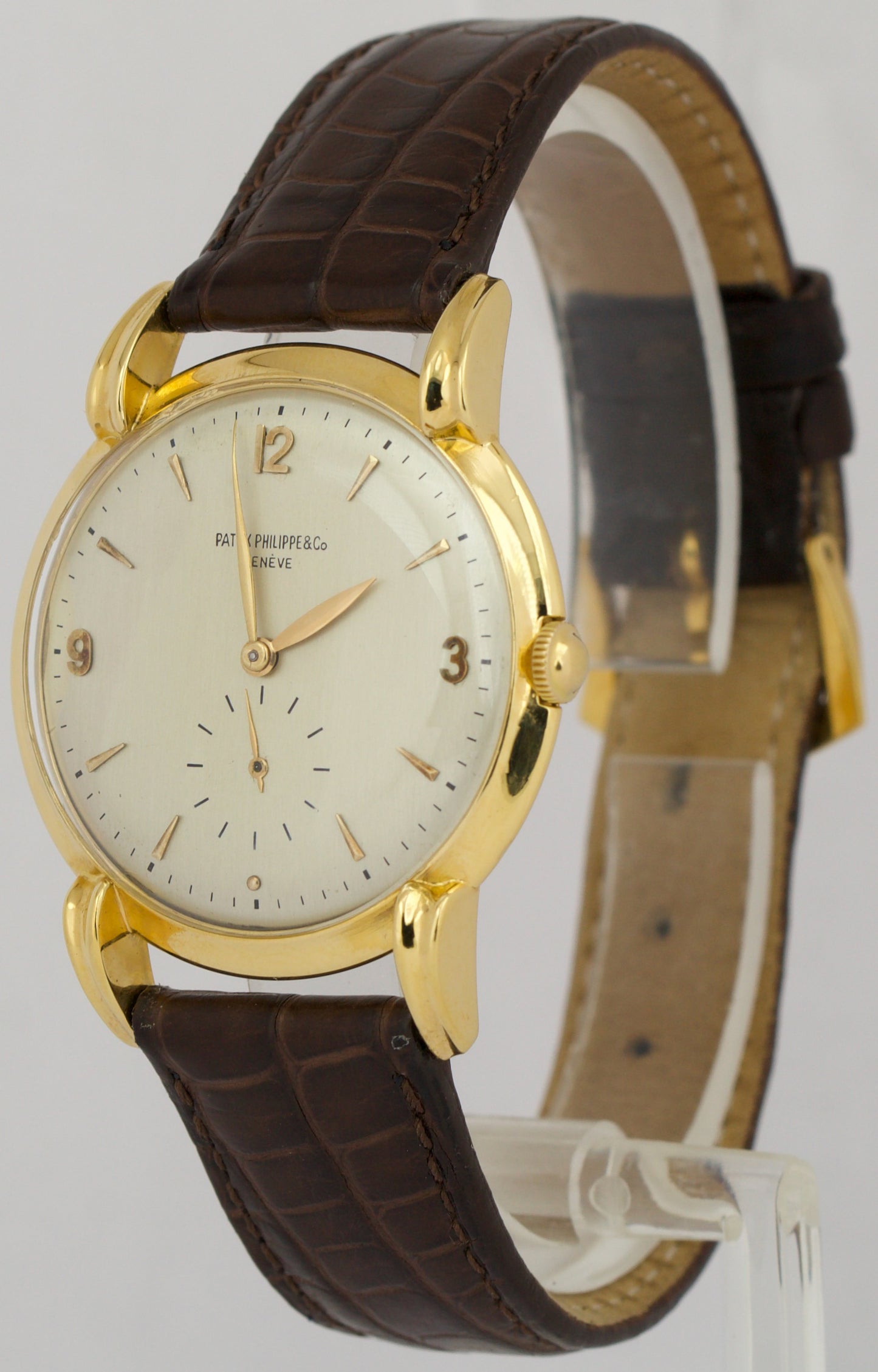 VINTAGE Patek Philippe Calatrava 35mm SILVER Manual 18K Yellow Gold Leather 2420