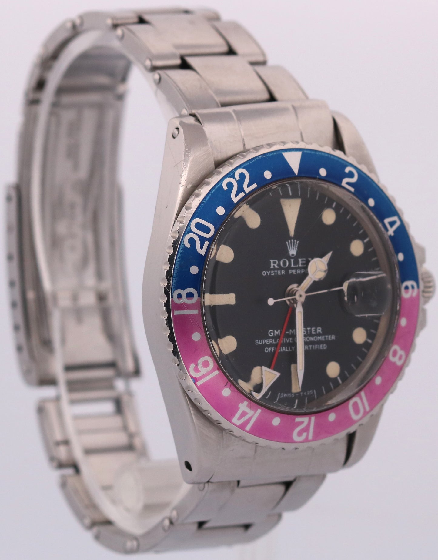 ALL ORIGINAL 1969 Rolex GMT-Master PEPSI Blue FUCHSIA Patina Steel 1675 BOX