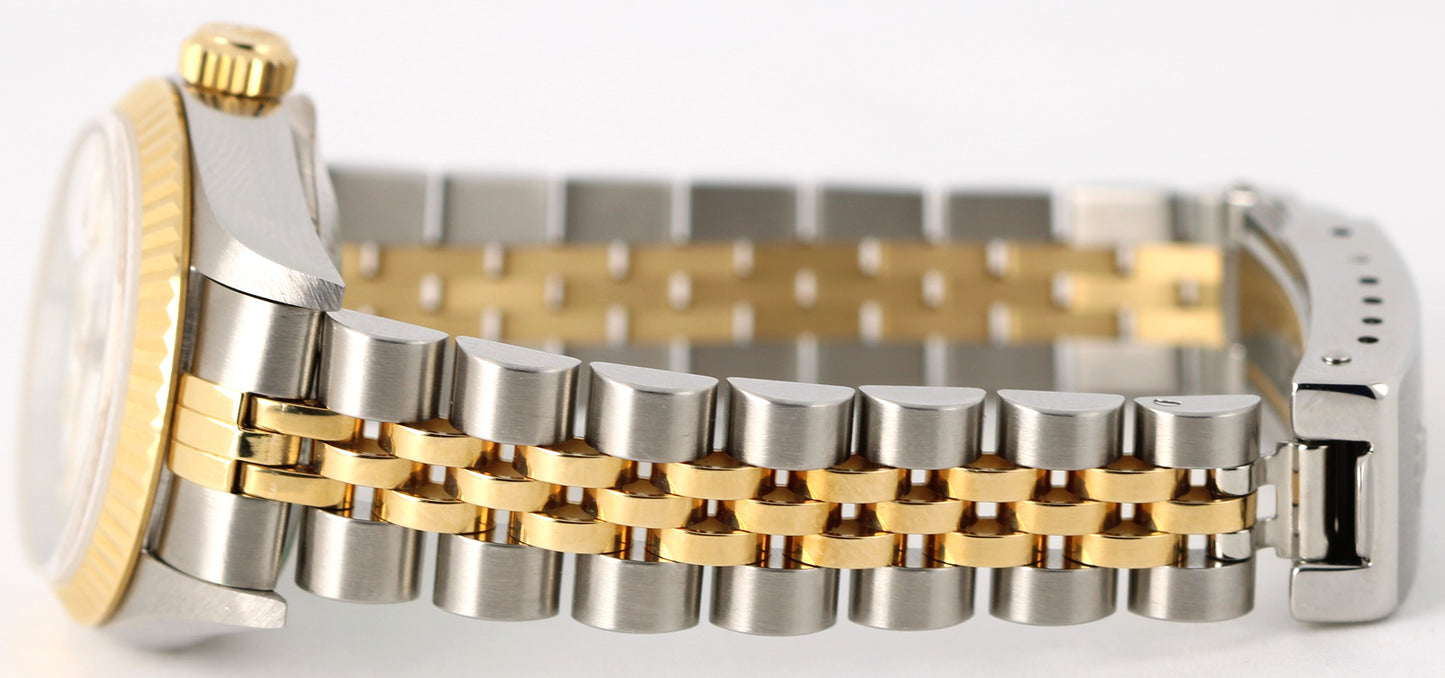 Rolex DateJust Two-Tone 18k Gold Steel White ROMAN 26mm NO-HOLES 69173 Watch