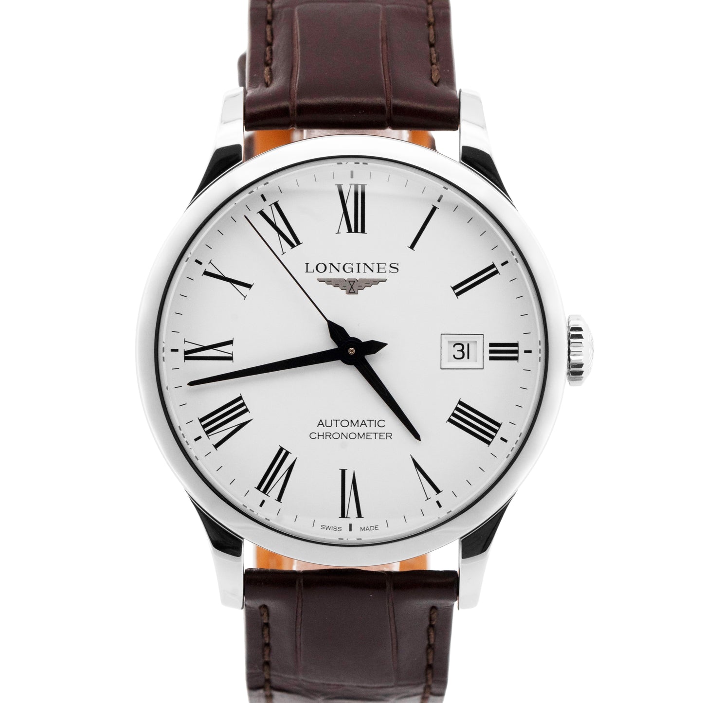 Longines Record White Stainless Steel 40mm Automatic Watch L2.821.4.11.2 BOX