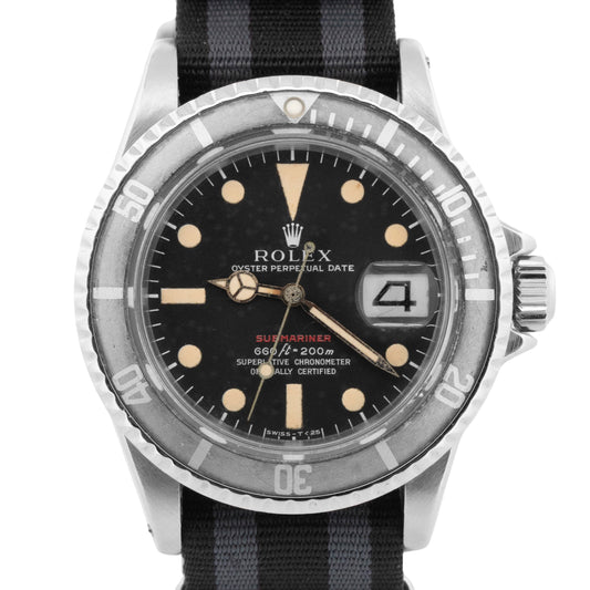 VINTAGE 1970 Rolex Submariner Date Black RED Stainless Steel 40mm 1680 Watch