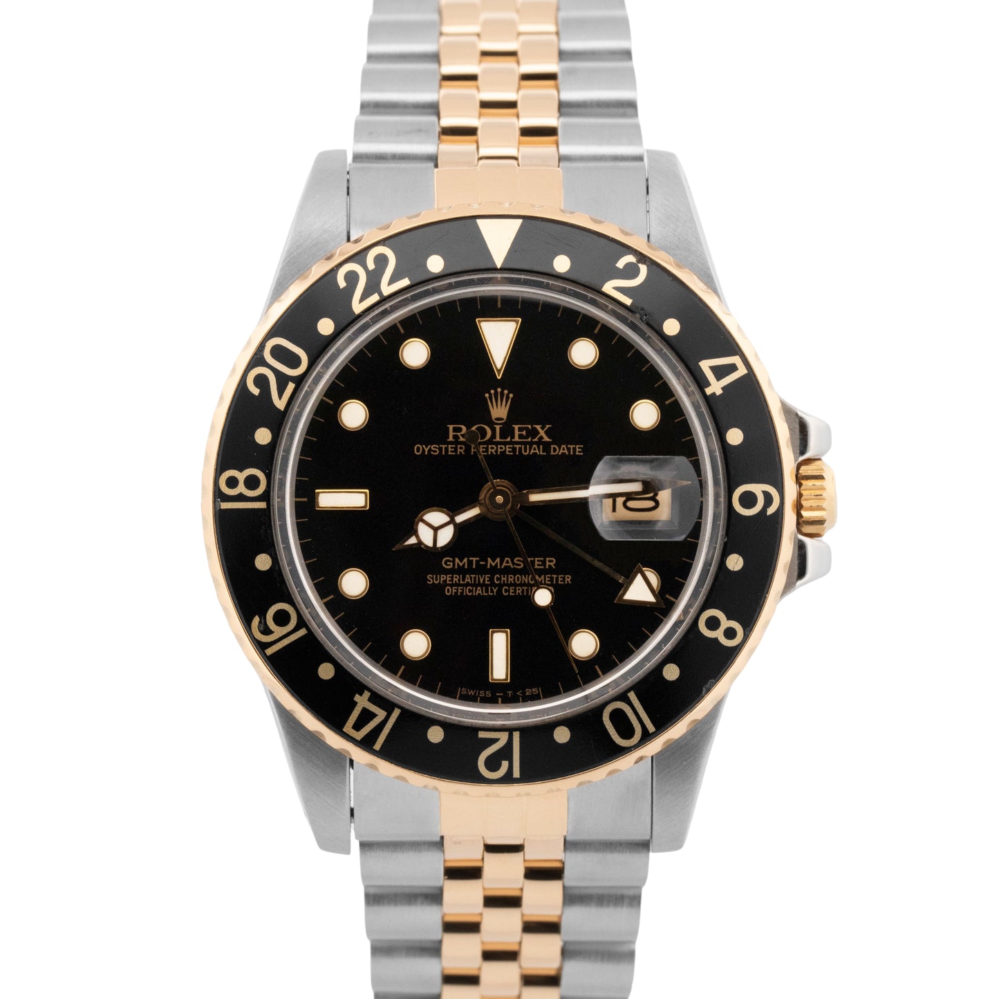 Rolex GMT-Master Black 40mm Two Tone 18K Yellow Gold JUBILEE Date Watch 16753