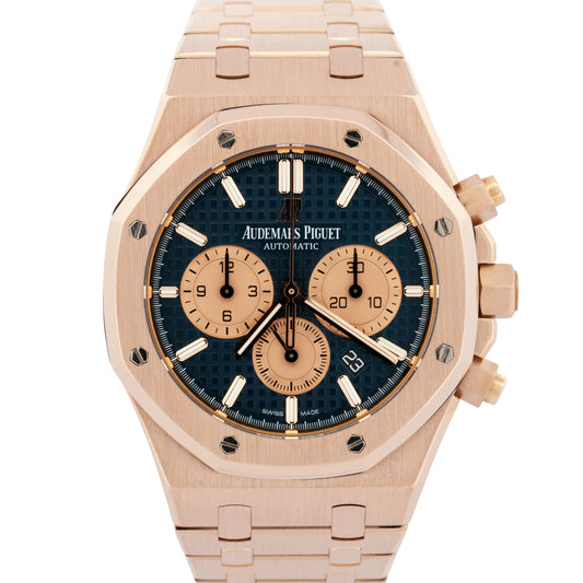 PAPERS Audemars Piguet Royal Oak Blue 18K Rose Gold 41mm 26331OR.OO.1220OR.01