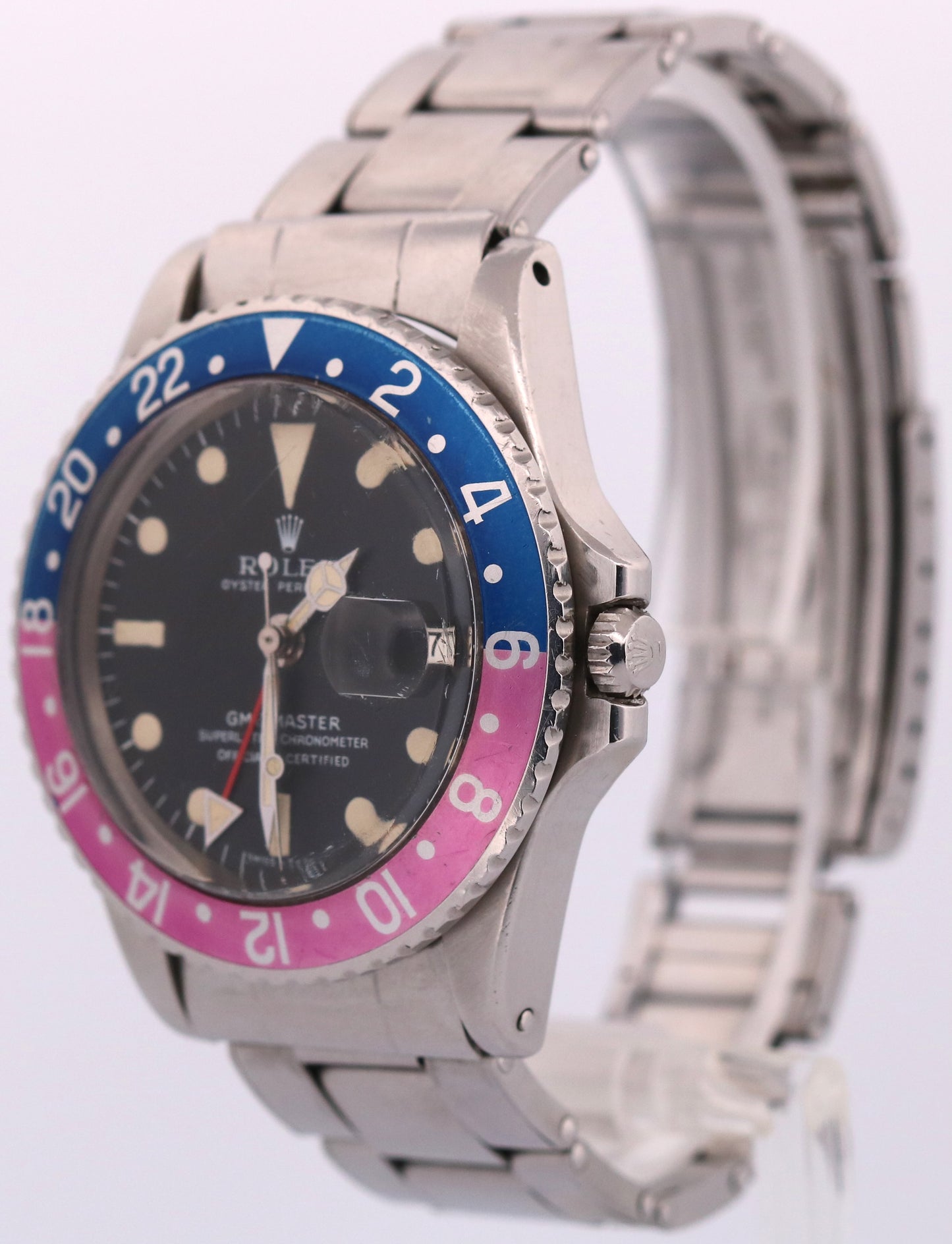 ALL ORIGINAL 1969 Rolex GMT-Master PEPSI Blue FUCHSIA Patina Steel 1675 BOX