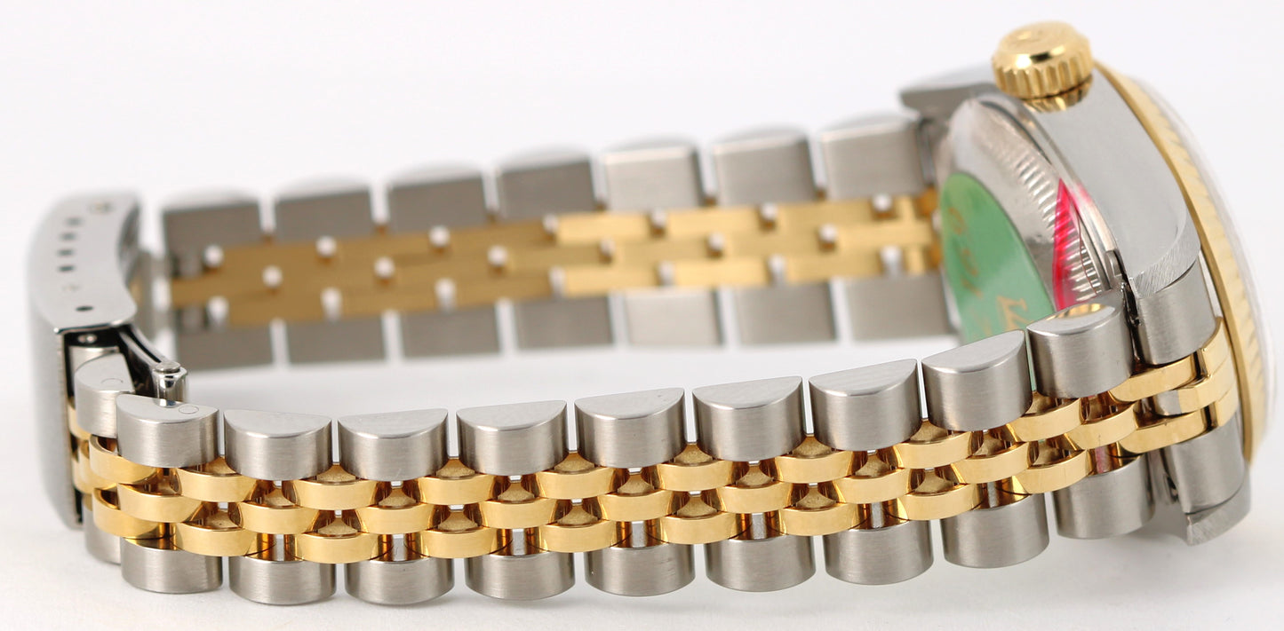 Rolex DateJust Two-Tone 18k Gold Steel White ROMAN 26mm NO-HOLES 69173 Watch