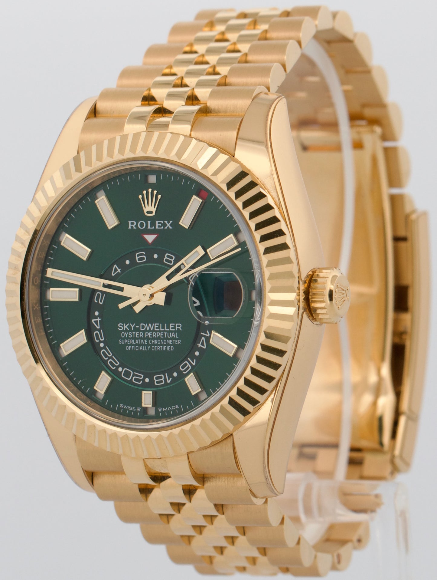 2025 PAPERS Rolex Sky-Dweller GREEN 18K Yellow Gold 42mm 336938 Watch BOX