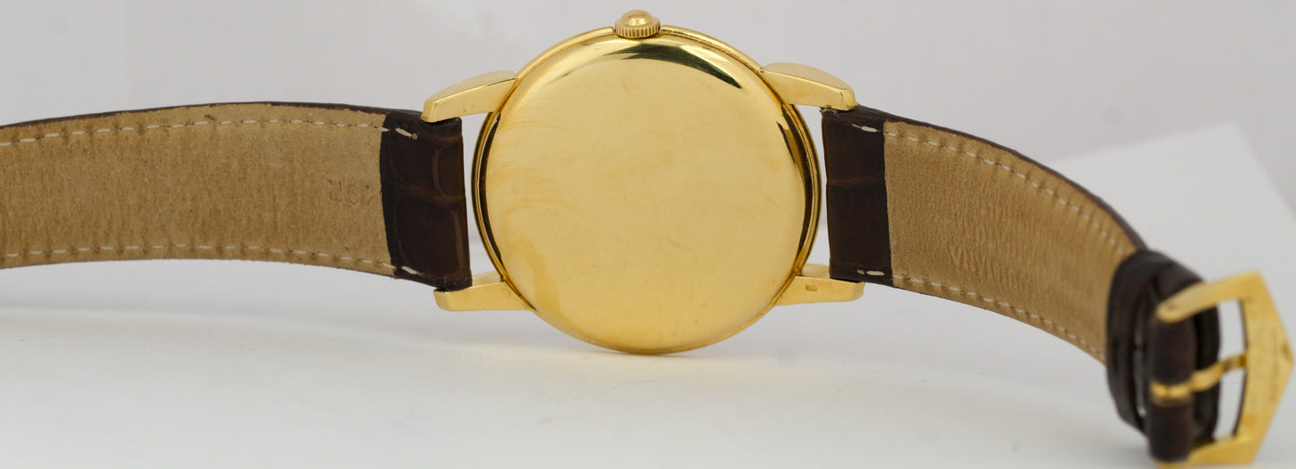 VINTAGE Patek Philippe Calatrava 35mm SILVER Manual 18K Yellow Gold Leather 2420