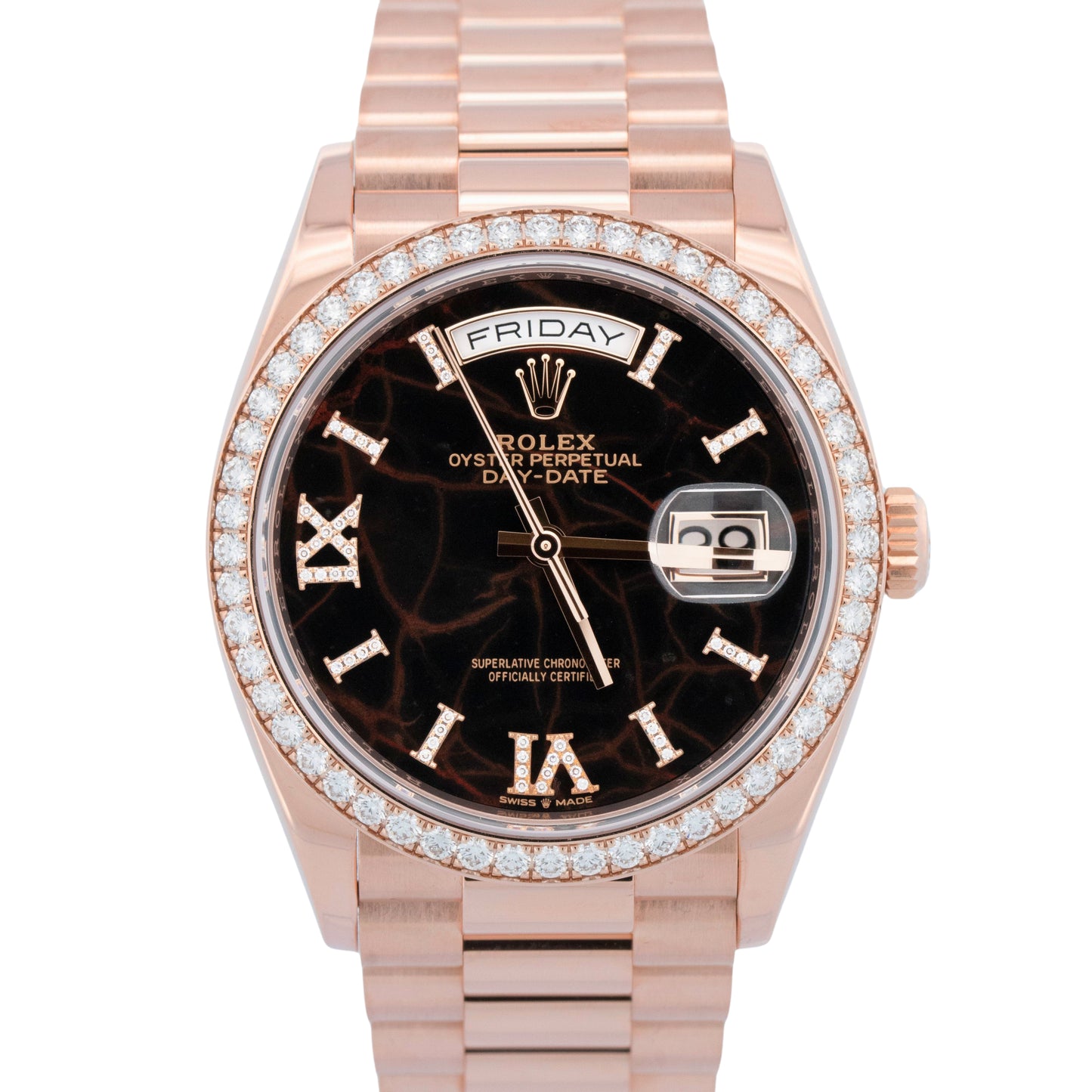 PAPERS Rolex Day-Date President EISENKIESEL DIAMOND 36mm Rose Gold 128345RBR BOX