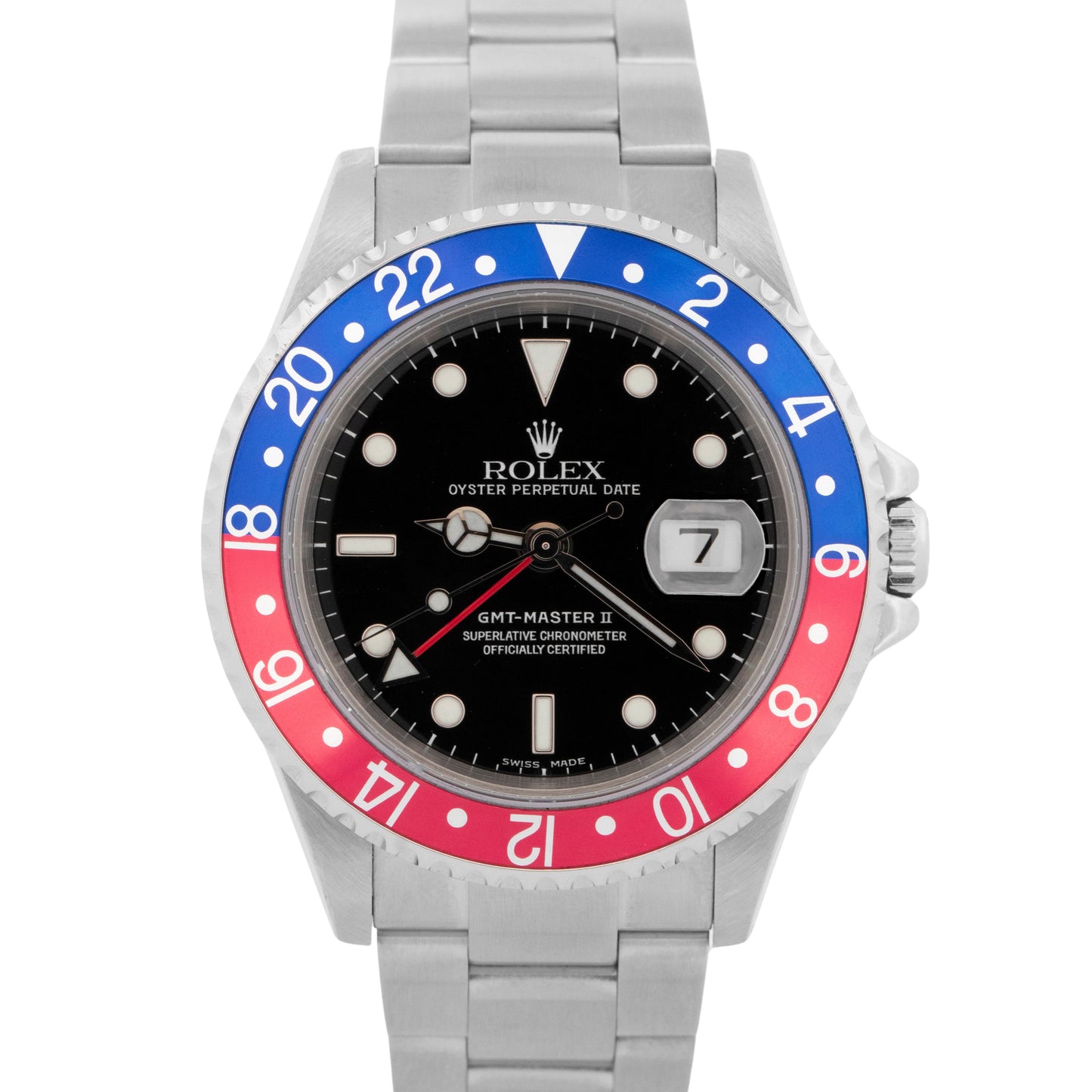 Rolex GMT-Master II 40mm PEPSI Red Blue Stainless Steel NO-HOLES 16710 Watch