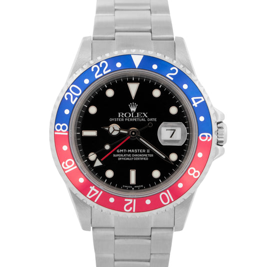 Rolex GMT-Master II 40mm PEPSI Red Blue Stainless Steel NO-HOLES 16710 Watch