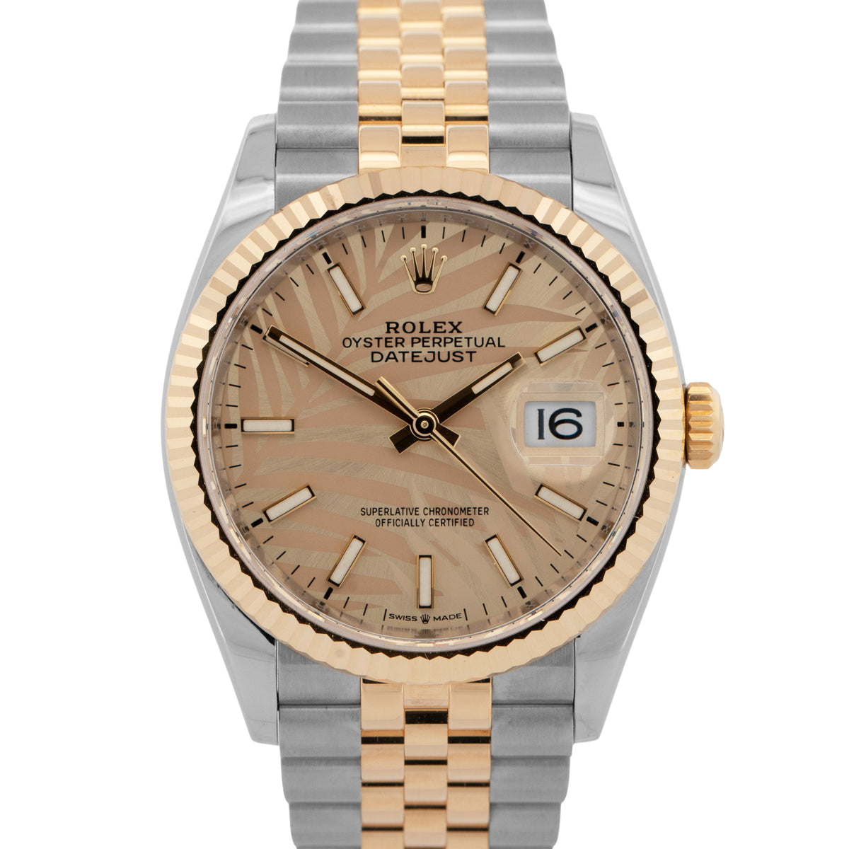 2022 PAPERS Rolex DateJust CHAMPAGNE PALM MOTIF Two-Tone 36mm 126233 Watch BOX