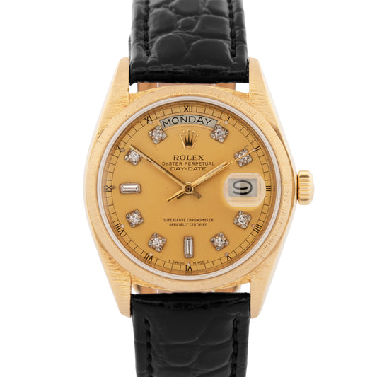 Rolex Day-Date President Champagne DIAMOND 36mm Bark 18K Yellow Gold Watch 18038