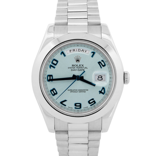 Rolex Day-Date Presidential GLACIER BLUE 41mm Arabic Platinum 218206 Watch BOX