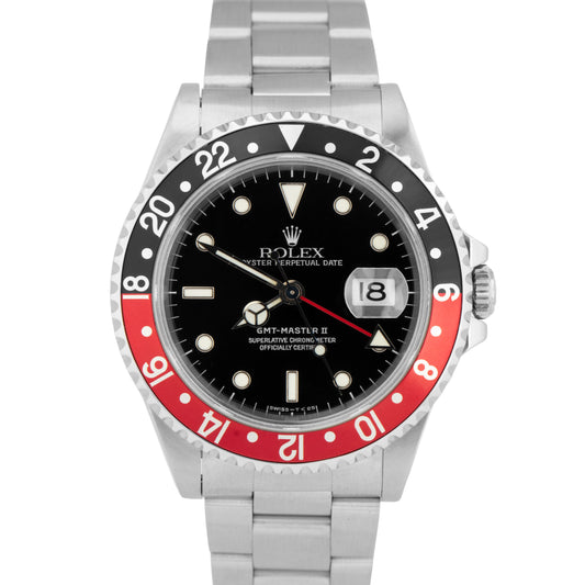 MINT Rolex GMT-Master II 40mm Coke Red Black Stainless Steel Oyster Watch 16710