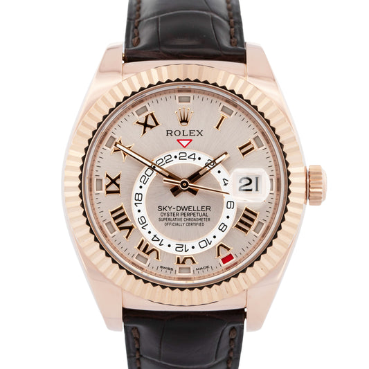 MINT PAPERS Rolex Sky-Dweller 42mm 18K Rose Gold Sundust Roman Watch 326135 BOX