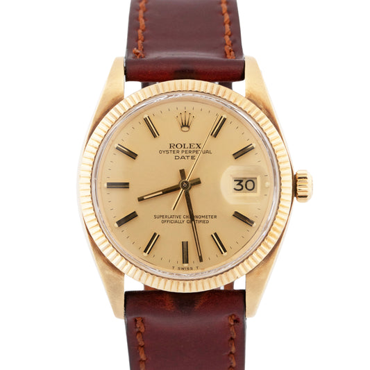 VINTAGE Rolex Oyster Perpetual Date 34mm Champagne 14K Yellow Gold Watch 1503