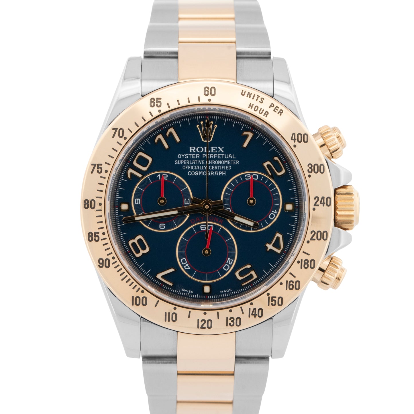 PAPERS Rolex Daytona Cosmograph BLUE RACING 18K Yellow Gold Two-Tone 116523 BOX