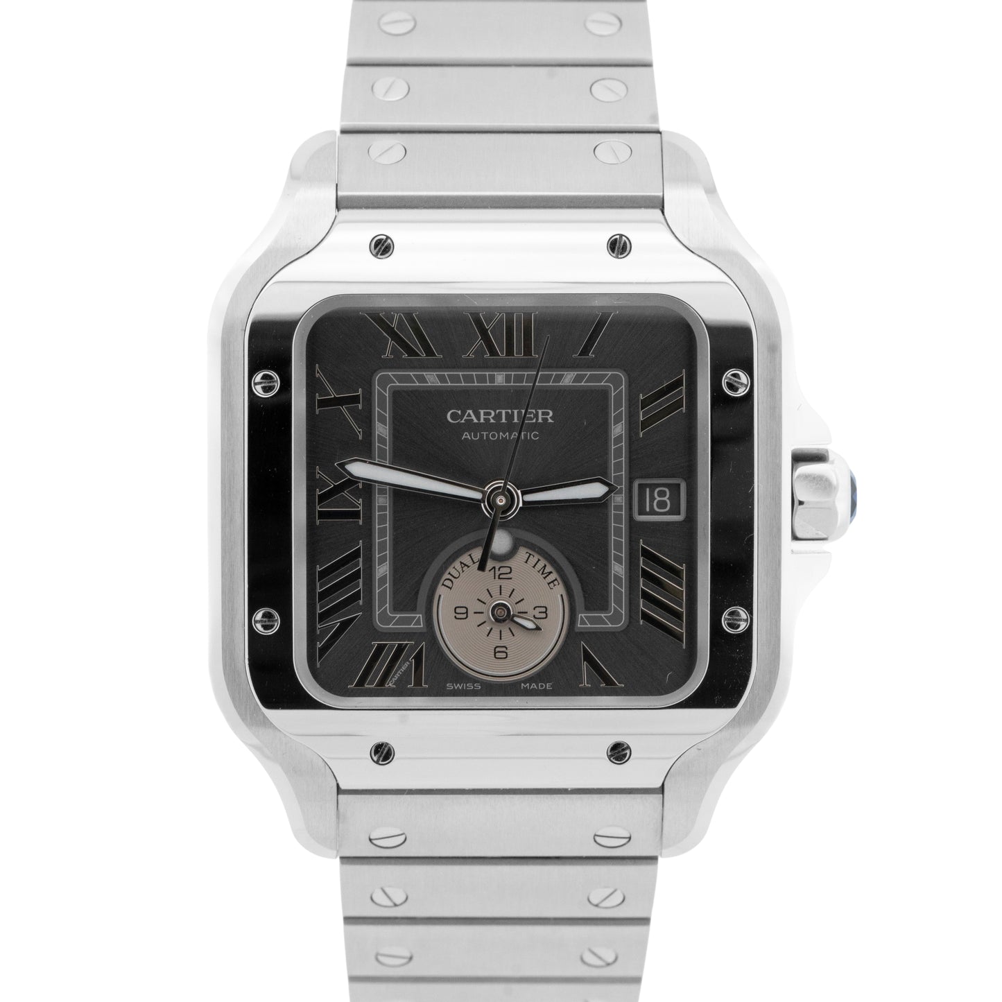 2024 PAPERS Cartier Santos Dual Time 37.7mm Anthracite Gray 4590 WSSA0076 BOX