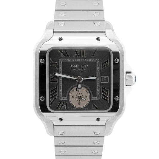 2024 PAPERS Cartier Santos Dual Time 37.7mm Anthracite Gray 4590 WSSA0076 BOX