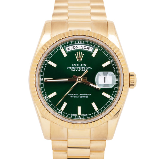 2022 RSC Rolex Day-Date President GREEN 18K Yellow Gold 36mm 118238 Watch BOX