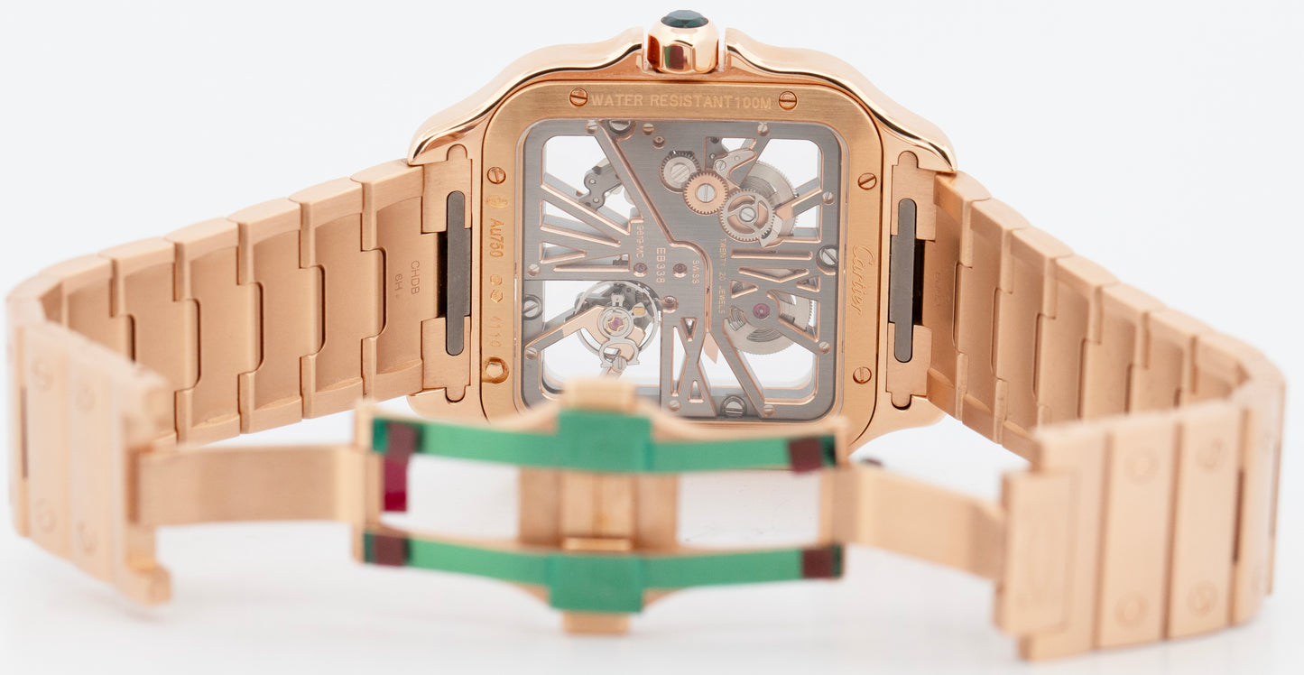 Cartier Santos 4110 / WHSA0016 39.8mm SKELETON 18K Rose Gold Watch Box Papers