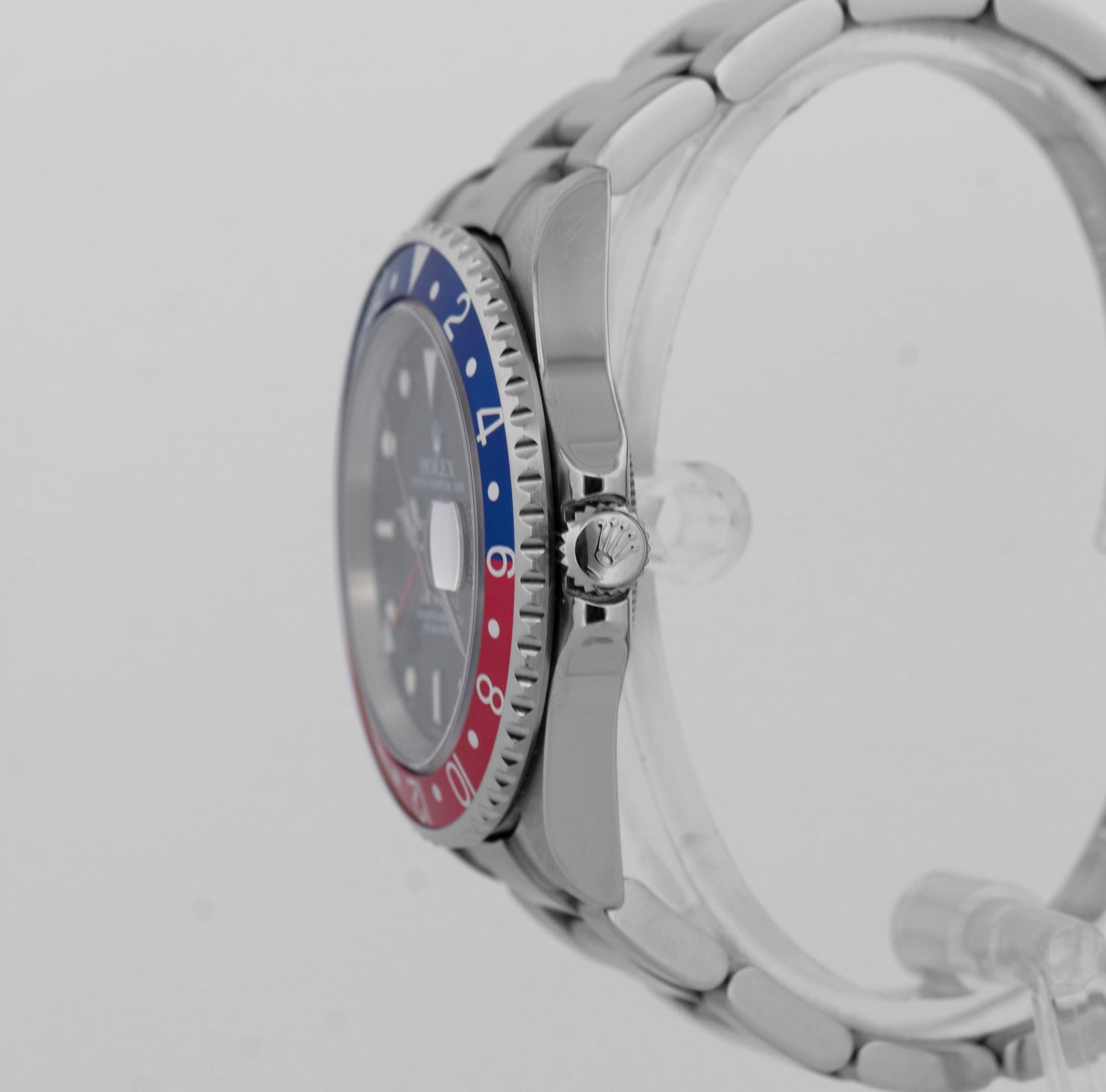 Rolex GMT-Master II 40mm PEPSI Red Blue Stainless Steel NO-HOLES 16710 Watch