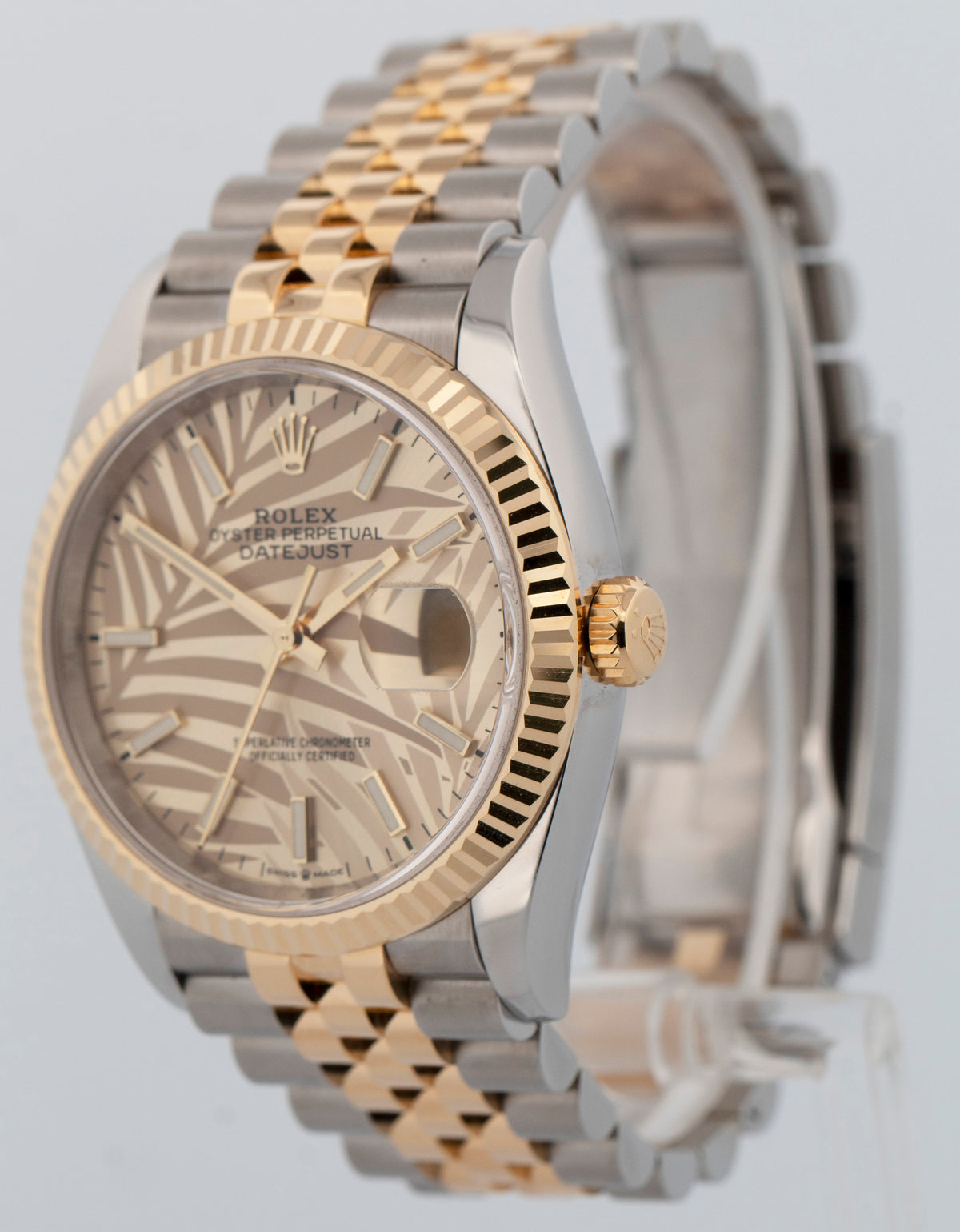 2022 PAPERS Rolex DateJust CHAMPAGNE PALM MOTIF Two-Tone 36mm 126233 Watch BOX