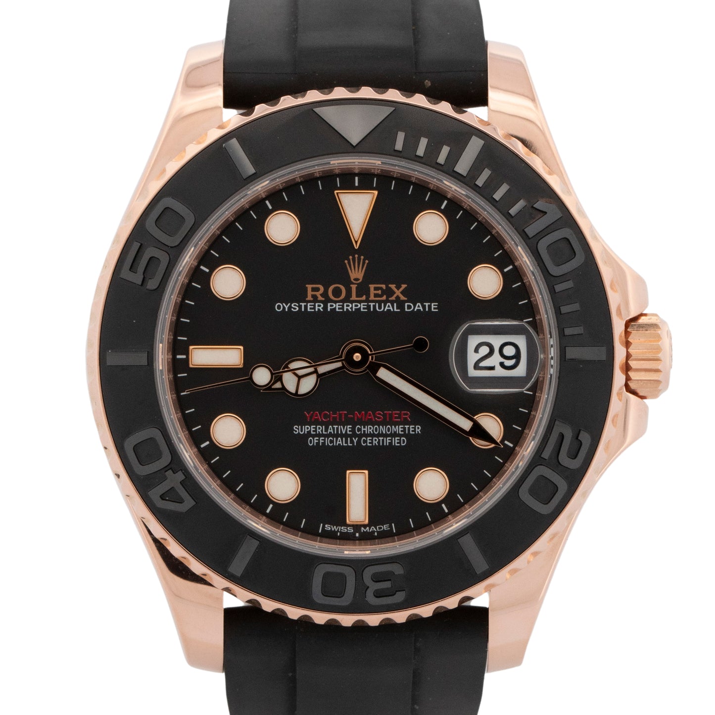 PAPERS Rolex Yacht-Master Black 18K Rose Gold Oysterflex 37mm Watch 268655 BOX