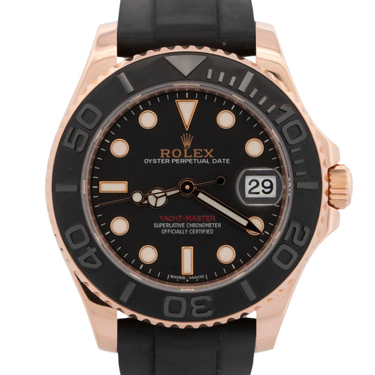 PAPERS Rolex Yacht-Master Black 18K Rose Gold Oysterflex 37mm Watch 268655 BOX