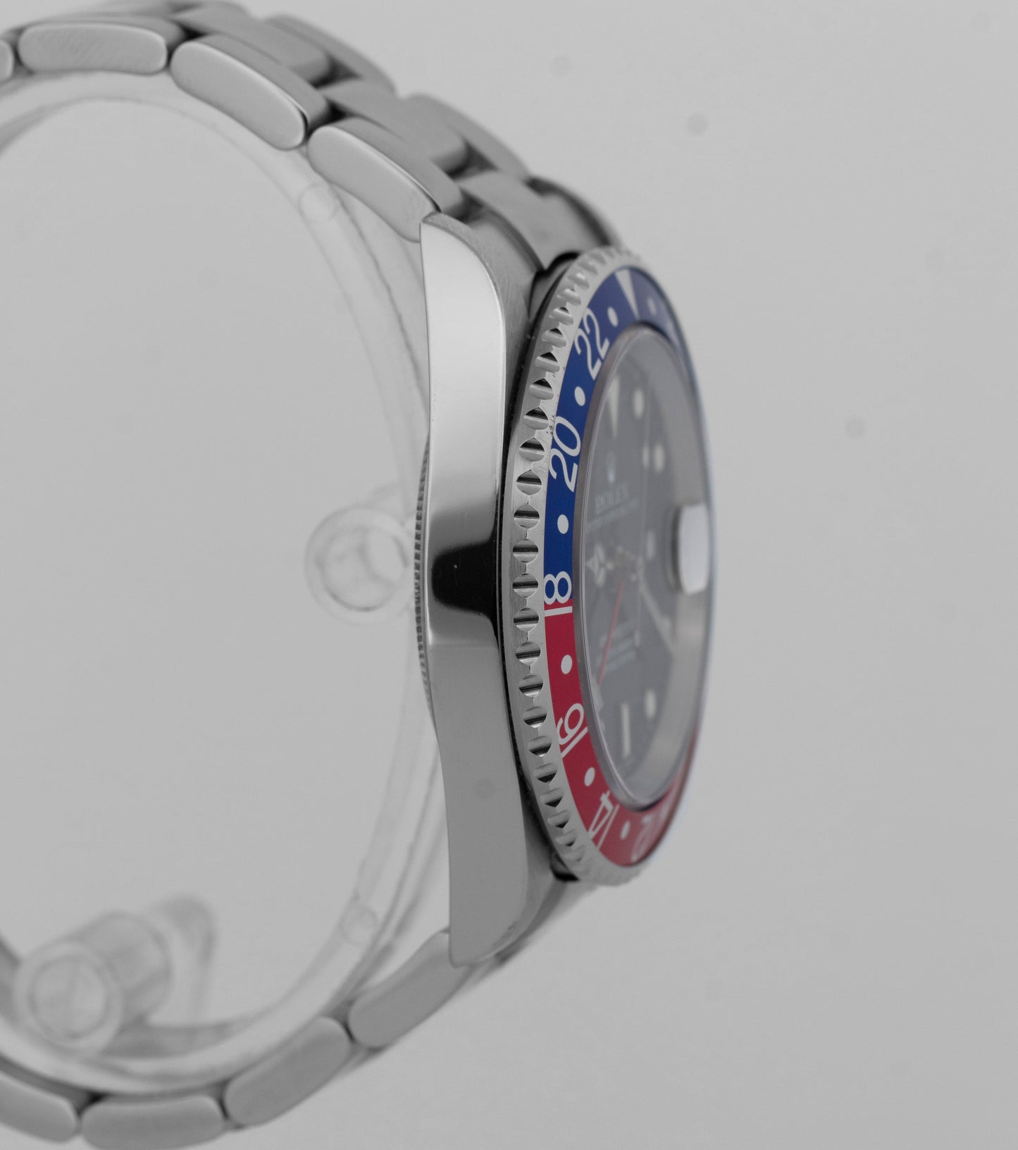 Rolex GMT-Master II 40mm PEPSI Red Blue Stainless Steel NO-HOLES 16710 Watch