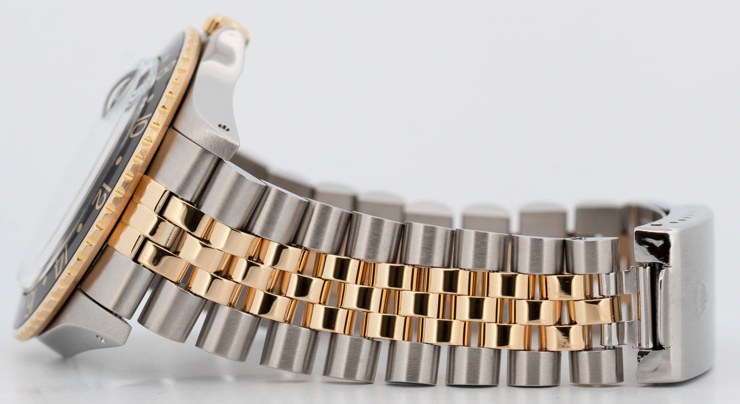 Rolex GMT-Master Black 40mm Two Tone 18K Yellow Gold JUBILEE Date Watch 16753