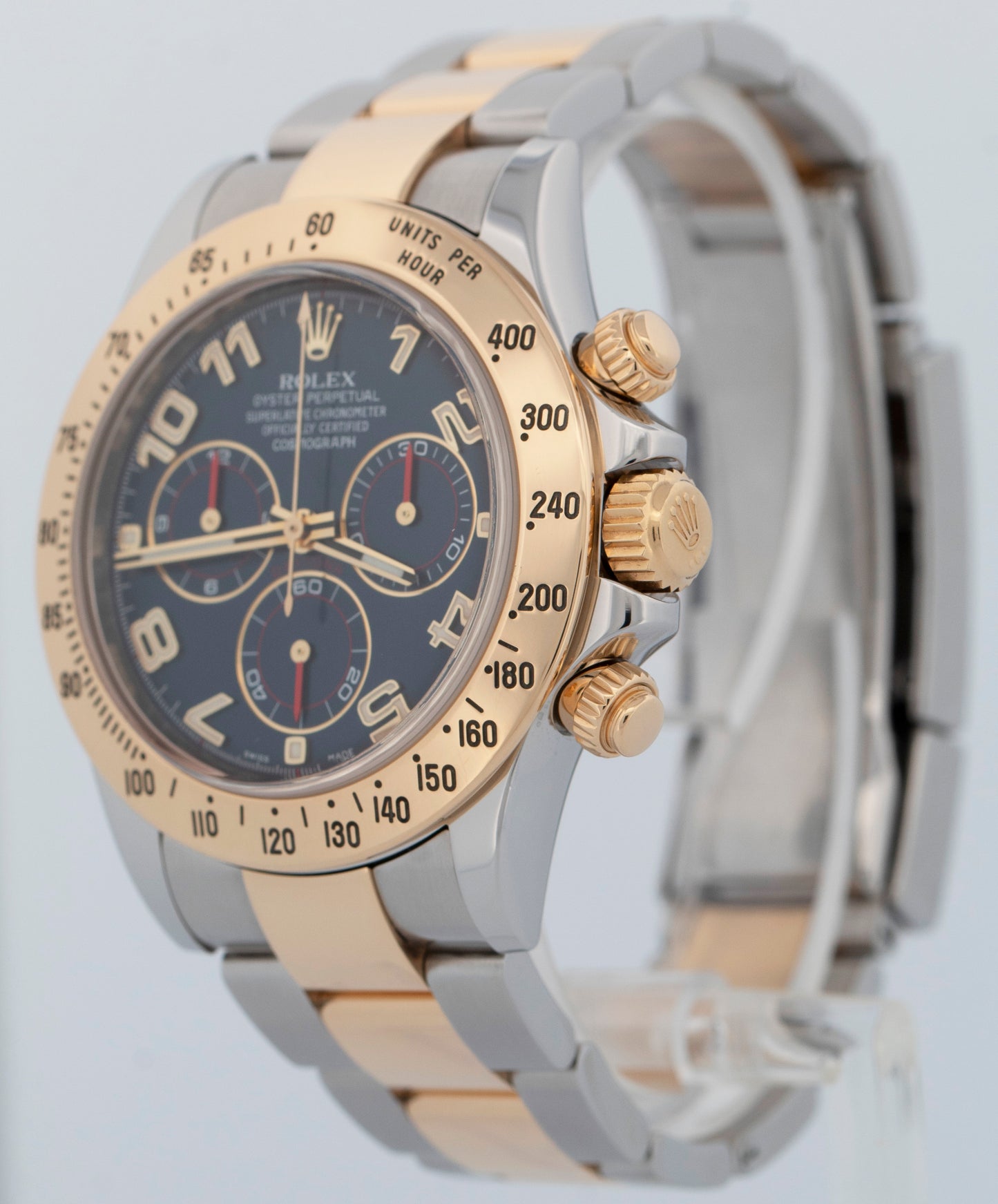PAPERS Rolex Daytona Cosmograph BLUE RACING 18K Yellow Gold Two-Tone 116523 BOX