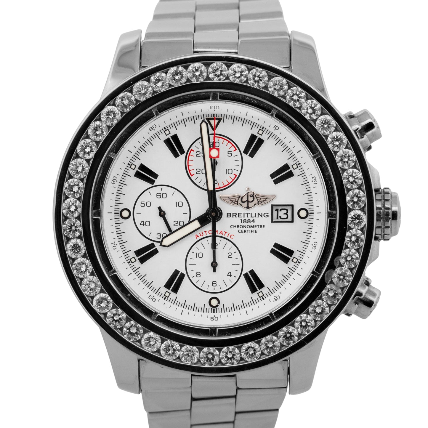 Breitling Super Avenger A13370 White Diamond Stainless Steel 48.4mm Watch