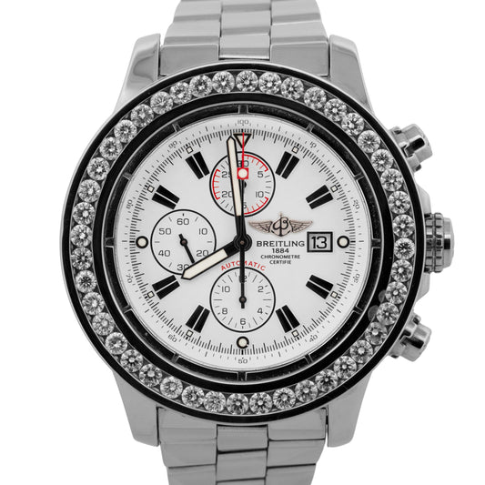 Breitling Super Avenger A13370 White Diamond Stainless Steel 48.4mm Watch