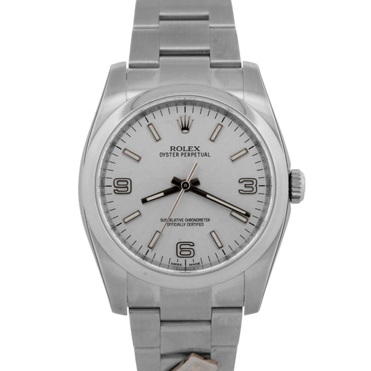 DOMINOS 2015 PAPERS NOS STICKERED Rolex Oyster Perpetual Silver 36mm 116000 BOX