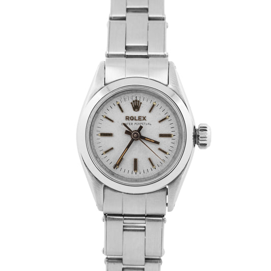 Ladies Rolex Oyster Perpetual 24mm White Stainless Steel Automatic Watch 6618