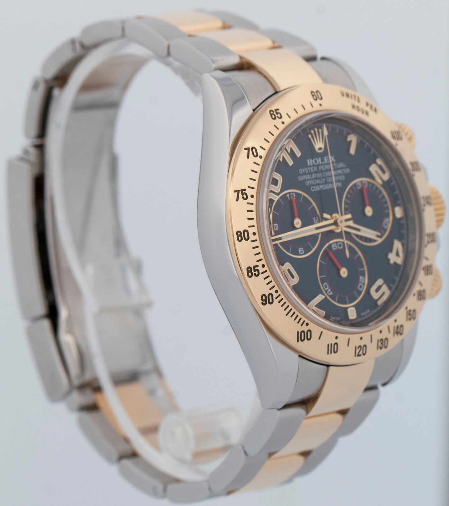 PAPERS Rolex Daytona Cosmograph BLUE RACING 18K Yellow Gold Two-Tone 116523 BOX
